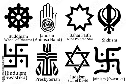 Religious Signs Set. Collection of Symbols of Various Religion and Faith Icons Isolated on white Background Vector Illustration. Islam, Christianity, Judaism and Others