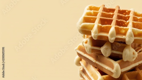 Caramelized belgian liege waffles stacked with caramelized sugar