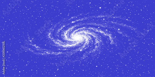 A cosmic dance of celestial bodies unfurls, painting a surreal depiction of a majestic galaxy. Its spiraling arms swirl with ethereal grace against a backdrop of the starlit sky.