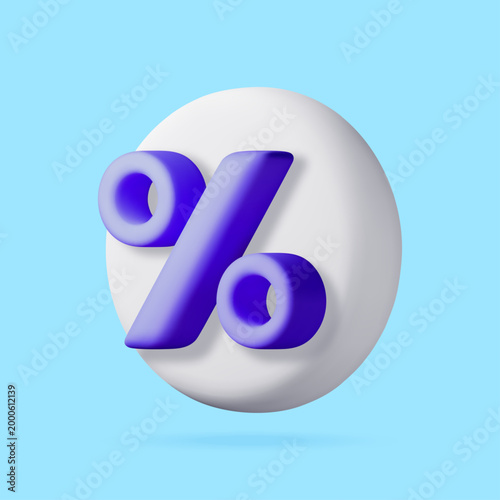 3D Percentage sign on white circle. Business discount and sale symbol. Financial growth concept for commerce and online shopping banner design. Modern abstract graphic. Vector illustration