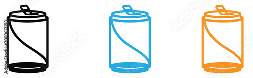 Colorful soda can icons in black, blue, and orange