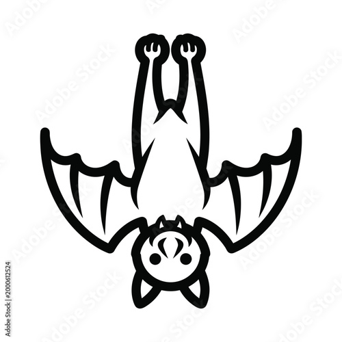 Hanging bat illustration a simple black and white graphic