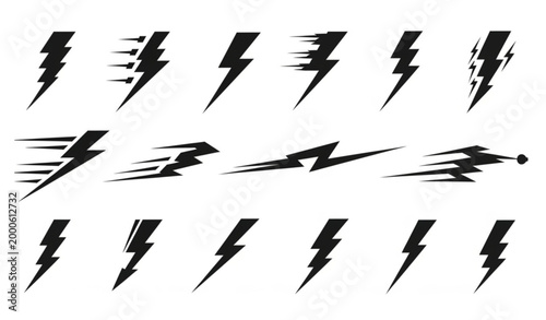 Dynamic sports lightning bolt logo set aggressive flash and thunderbolt silhouettes