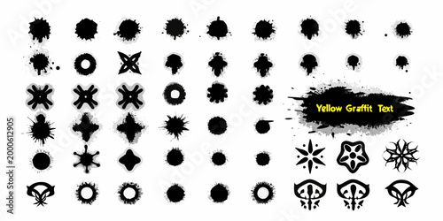 collection of black ink splatters on white background