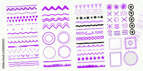 purple marker design elements on white background