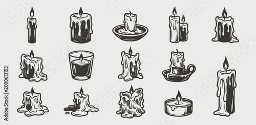 Hand drawn vintage candle illustrations for mystical branding and wellness design concepts
