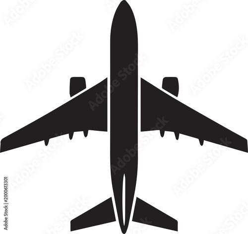 Minimal monochrome top-down aircraft in flat geometric design, centered composition