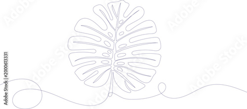 Continuous One Line Drawing of Monstera Deliciosa Tropical Leaf for Minimalist Home Decor