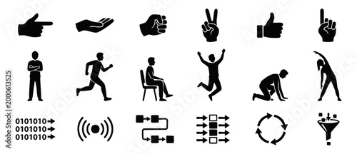 Human Body Poses and Communication Icons Set, Hand Gestures and Action Symbols for Business Presentation, Infographics, UI Design, Digital Transformation, Web Navigation, and Corporate Process Flowcha