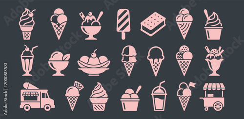 Minimalist ice cream icon set for summer dessert menu design