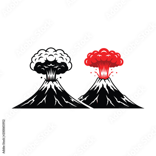 Volcanic eruptions with smoke and lava, volcanic activity and natural disasters