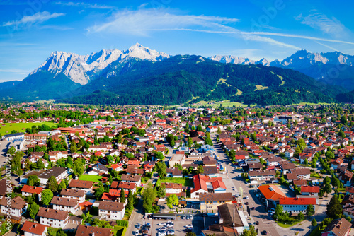 Garmisch-partenkirchen town aerial panoramic view, Germany