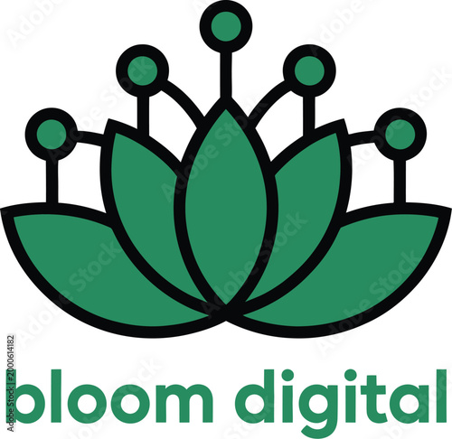 Green lotus digital technology network logo minimal vector design. wellness technology, digital growth, startup branding