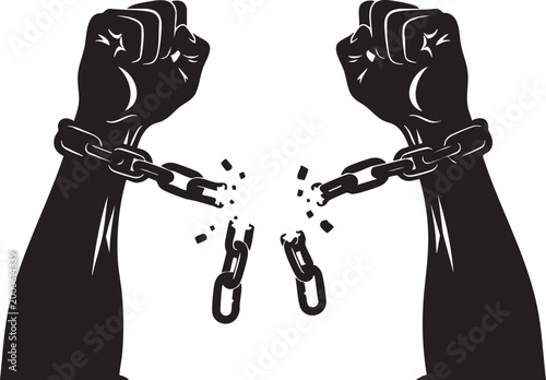 Broken Chains on Raised Fists Silhouette for Freedom Liberation and Human Rights Concept