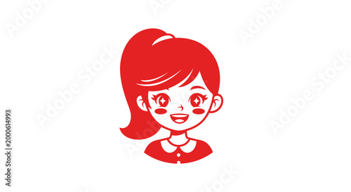Tableau sur toile Red haired cartoon girl smiling face.