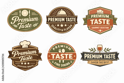 Premium taste food labels and badges collection in vintage style for quality products and restaurant branding