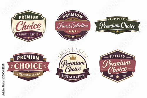 Premium choice selection labels set, vintage design badges featuring quality and best selection concepts