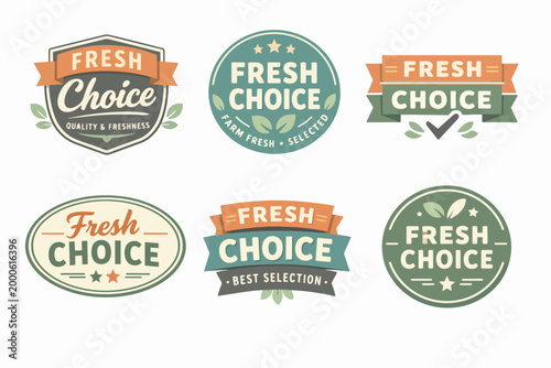 Collection of fresh choice brand badges, labels, and stickers offering quality and natural product selection concepts