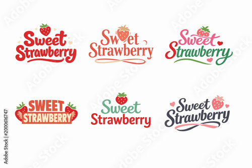 Collection of sweet strawberry logos and badges, creating fresh fruit branding and packaging designs