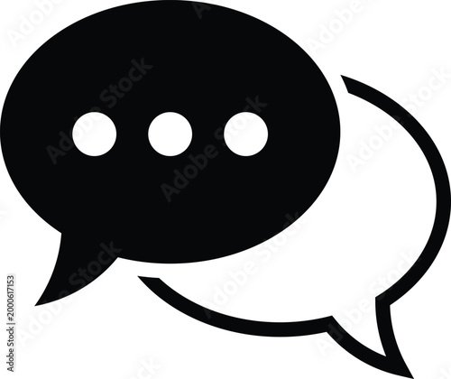 Black speech bubbles with three dots, representing communication and dialogue chat conversation