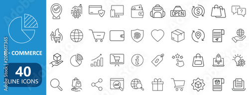 Ecommerce line icons set online shopping cart payment delivery store marketing digital retail symbols collection minimal outline vector