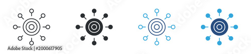 network hub icon set. connection system symbol. data sharing, central node, digital network concept. vector illustration.