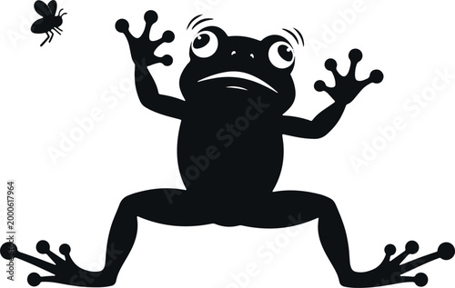 Frog jumping for fly vector silhouette isolated on transparent background nature scene.