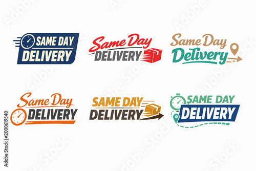 Same day delivery logos for express courier, shipping, fast package, and logistics services