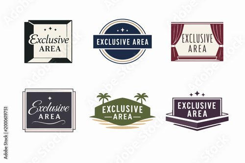 Set of vector exclusive area labels, badges, and stickers informing about special access, privilege, and premium services