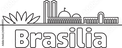 Brasilia skyline vector illustration with iconic buildings and city name in modern line art style