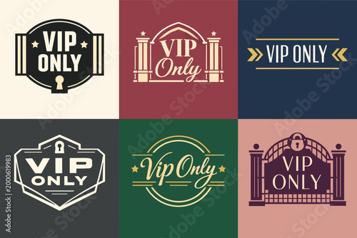 Collection of vip only logos and emblems, presenting exclusive access and premium membership concepts for elite audiences
