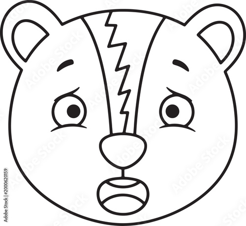 Cute bear face cartoon vector illustration surprised expression big eyes open mouth simple drawing.