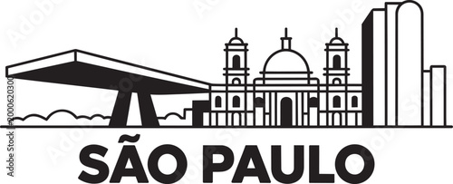 Sao Paulo cityscape illustration with architectural landmarks and text in a minimalist style with iconic