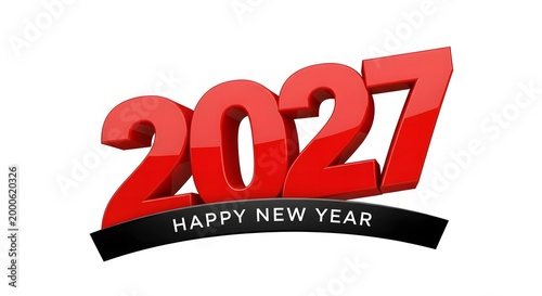 Red 3d happy new year 2027 greeting on white background