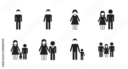 Collection of diverse family unit icons representing different family structures.