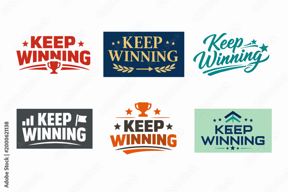 Naklejka premium Collection of logos embodying the themes of triumph, success, rivalry, and motivation, showcasing a variety of unique design elements