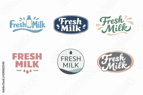Fresh milk labels collection providing design concepts for dairy products and organic beverages packaging