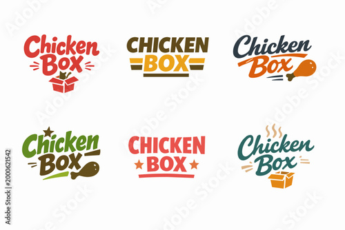 Collection of stylized chicken box logos for fast food, restaurant branding, and poultry businesses