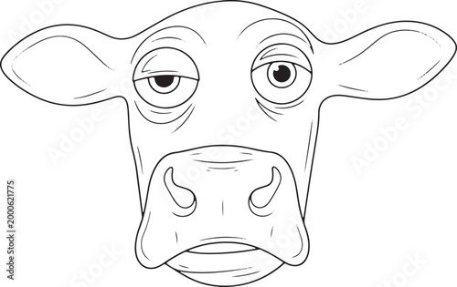 Tired cow face cartoon outline.