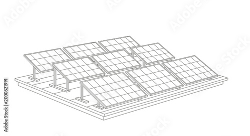 Solar Panel Array Line Art Sketch - Sustainable Renewable Energy Photovoltaic System Illustration