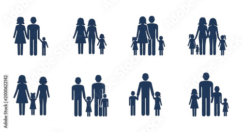Collection of Diverse Family Silhouettes Representing Different Structures.