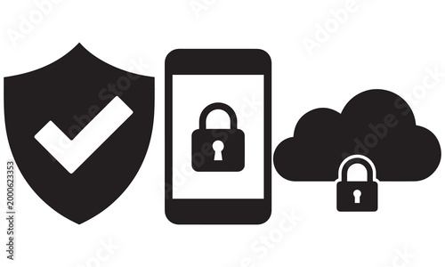 Mobile security protection concept with shield smartphone cloud icons security protection smartphone technology computer connection internet