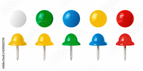 colorful pushpins with matching oval shapes on a white background high quality professional detailed modern