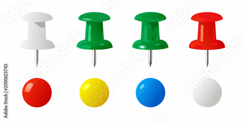 pushpins with colorful heads and metallic tips on white background high quality professional detailed modern