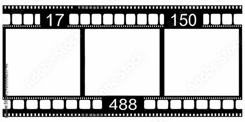 monochromatic 35mm film strip with three frames on transparent background high quality professional detailed modern
