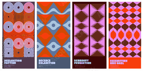 five vibrant posters featuring bold geometric patterns and colors high quality professional detailed modern elegant