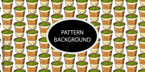 Handran popular matcha latte pattern background. Minimalist matcha leaf collection