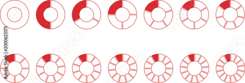 Set of circular progress bar indicators with different segments