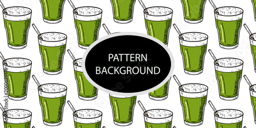 Handran popular matcha latte pattern background. Minimalist matcha leaf collection