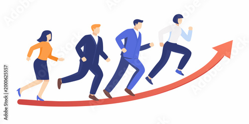 team running up growth arrow vector illustration